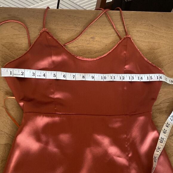 Steele Copper Tie Back Cut Out Slip Maxi Dress with Thigh Split Size Small - Picture 8 of 13